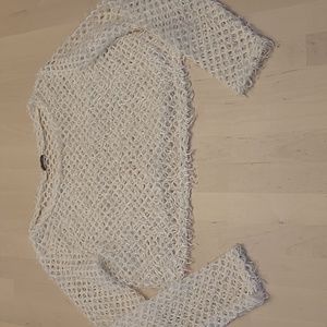 EUC Y2K/90s Voice Open Knit Long Sleeve White Crop Top